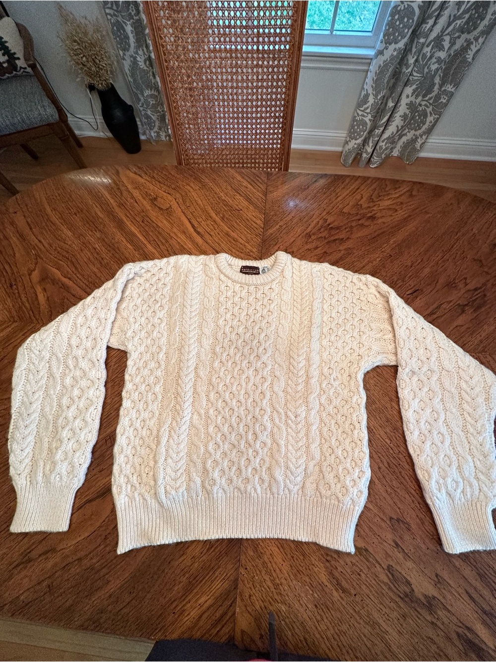 Vintage Nordstrom Ivory Cable-Knit Crewneck Sweater 100% Ireland Wool